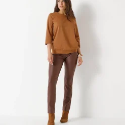 Broek<Blancheporte Gecoate rechte broek chocolade