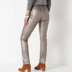Broek<Blancheporte Gecoate rechte broek goudbruin
