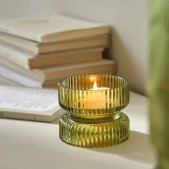 Lichtgevende Decoratie|Feestdecoratie<Blancheporte Gegroefde kaarshouder in glas groen