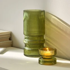 Feestdecoratie|Decoratieartikel<Blancheporte Gegroefde vaas in glas groen