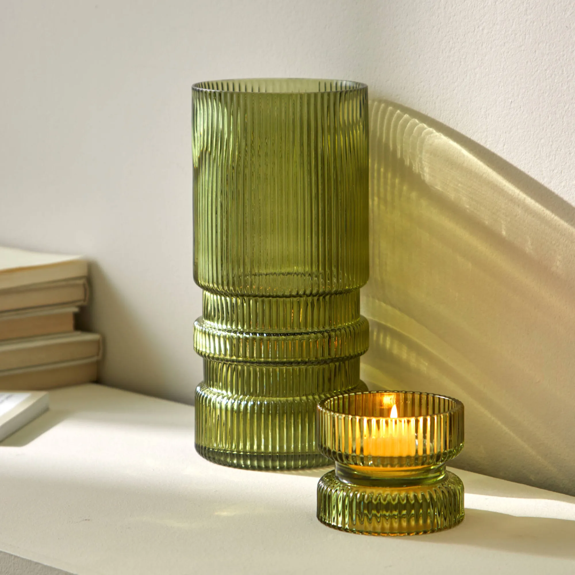 Feestdecoratie|Decoratieartikel<Blancheporte Gegroefde vaas in glas groen