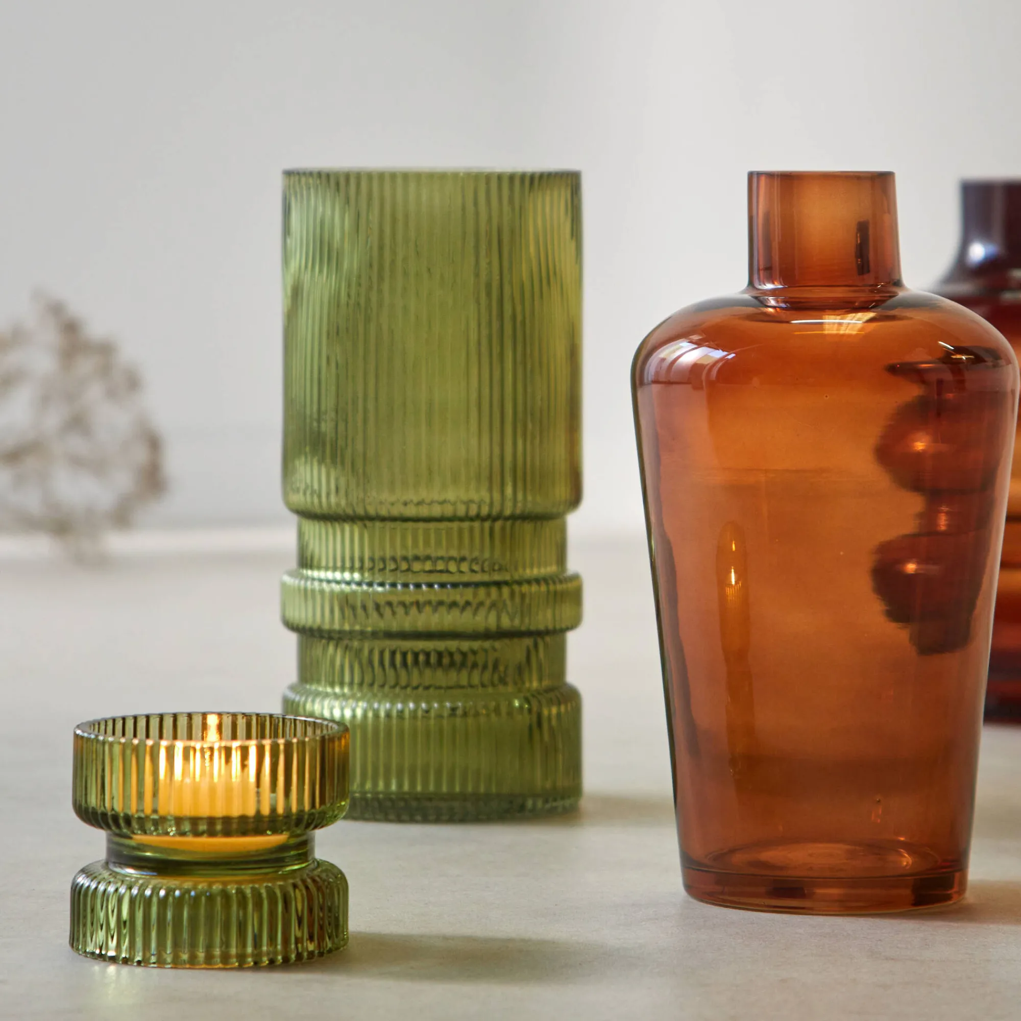 Feestdecoratie|Decoratieartikel<Blancheporte Gegroefde vaas in glas groen