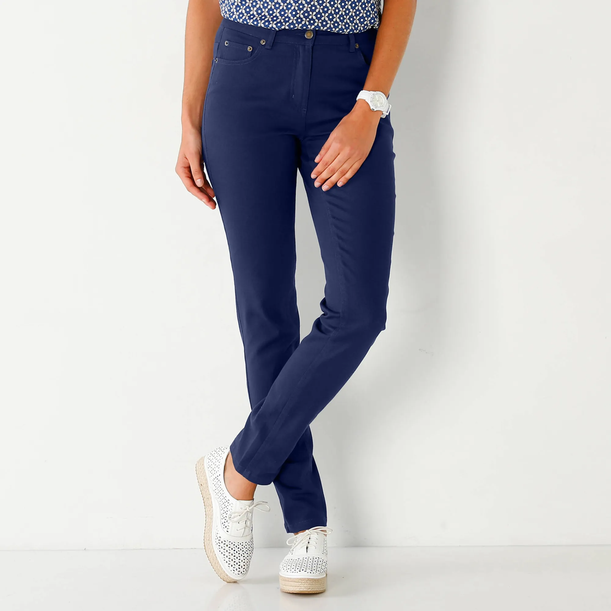 Broek<Blancheporte Gekleurde smalle jeans marine