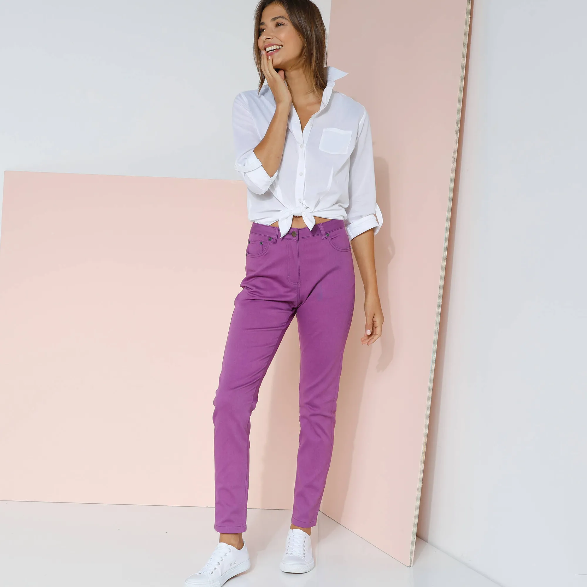 Broek<Blancheporte Gekleurde smalle jeans paars