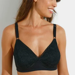 Beha<Blancheporte Gekruiste beha in kant en stretchkatoen - zonder beugels zwart