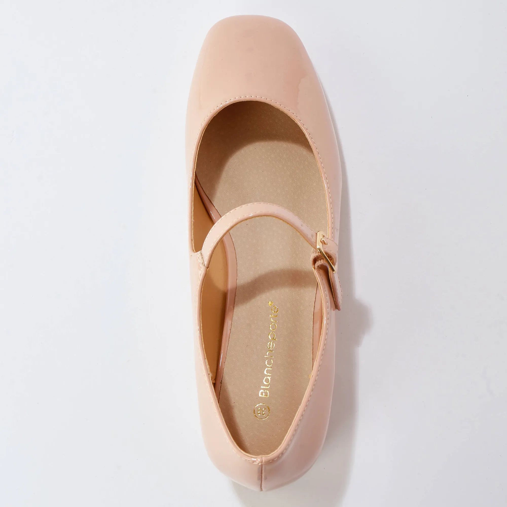 Ballerina's|Schoenen<Blancheporte Gelakte schoenen met riempje en hak nude