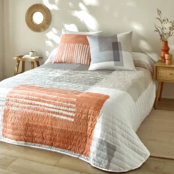 Deken En Bedsprei|Deken, Boutis En Bedsprei<Blancheporte Gematelasseerd deken met geometrische print grijs / oranje