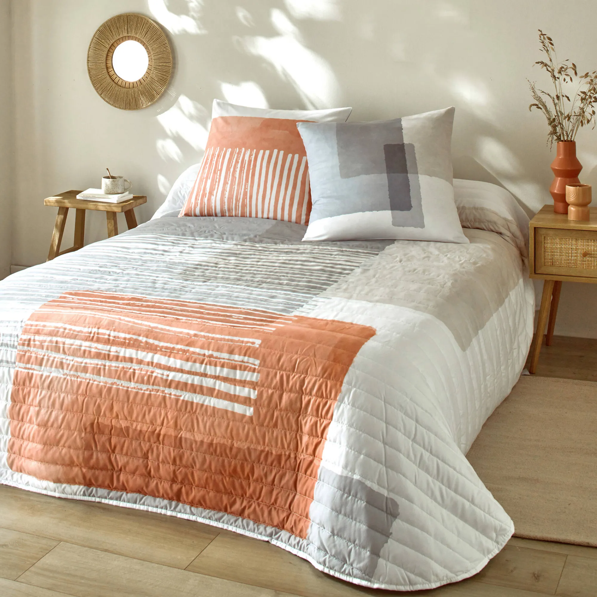 Deken En Bedsprei|Deken, Boutis En Bedsprei<Blancheporte Gematelasseerd deken met geometrische print grijs / oranje