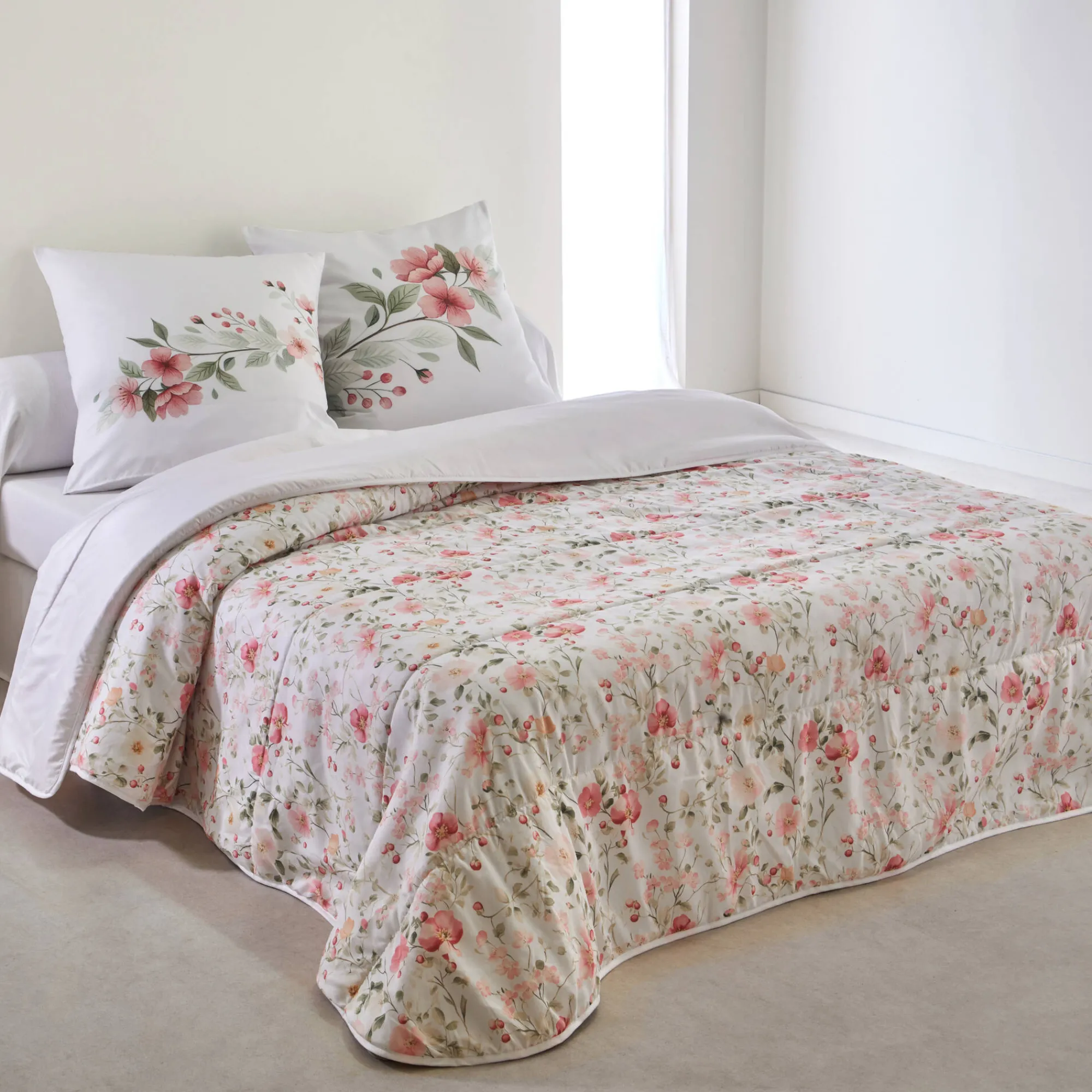 Deken En Bedsprei|Deken, Boutis En Bedsprei<Blancheporte Gematelasseerde bedsprei Eglantine, met bloemenprint roze