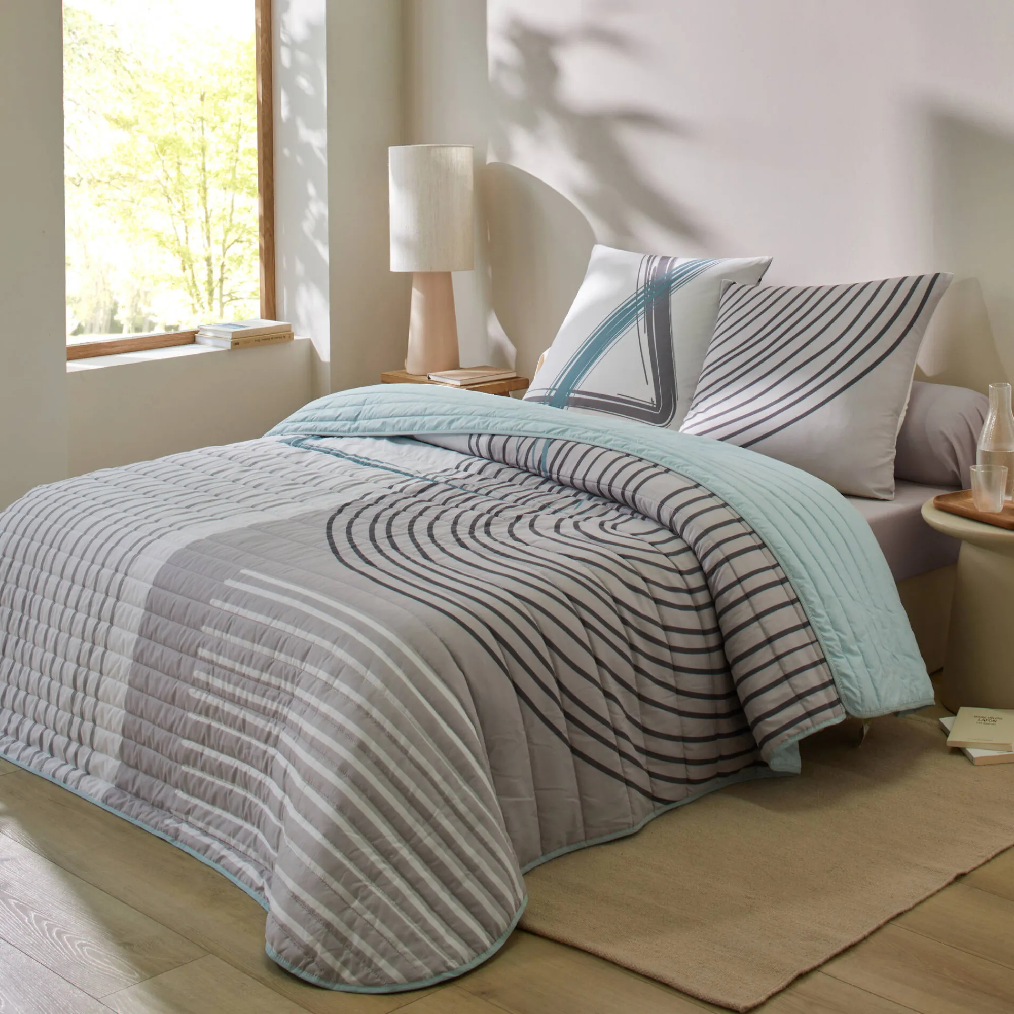 Deken En Bedsprei|Deken, Boutis En Bedsprei<Blancheporte Gematelasseerde bedsprei met grafische print grijs / blauw