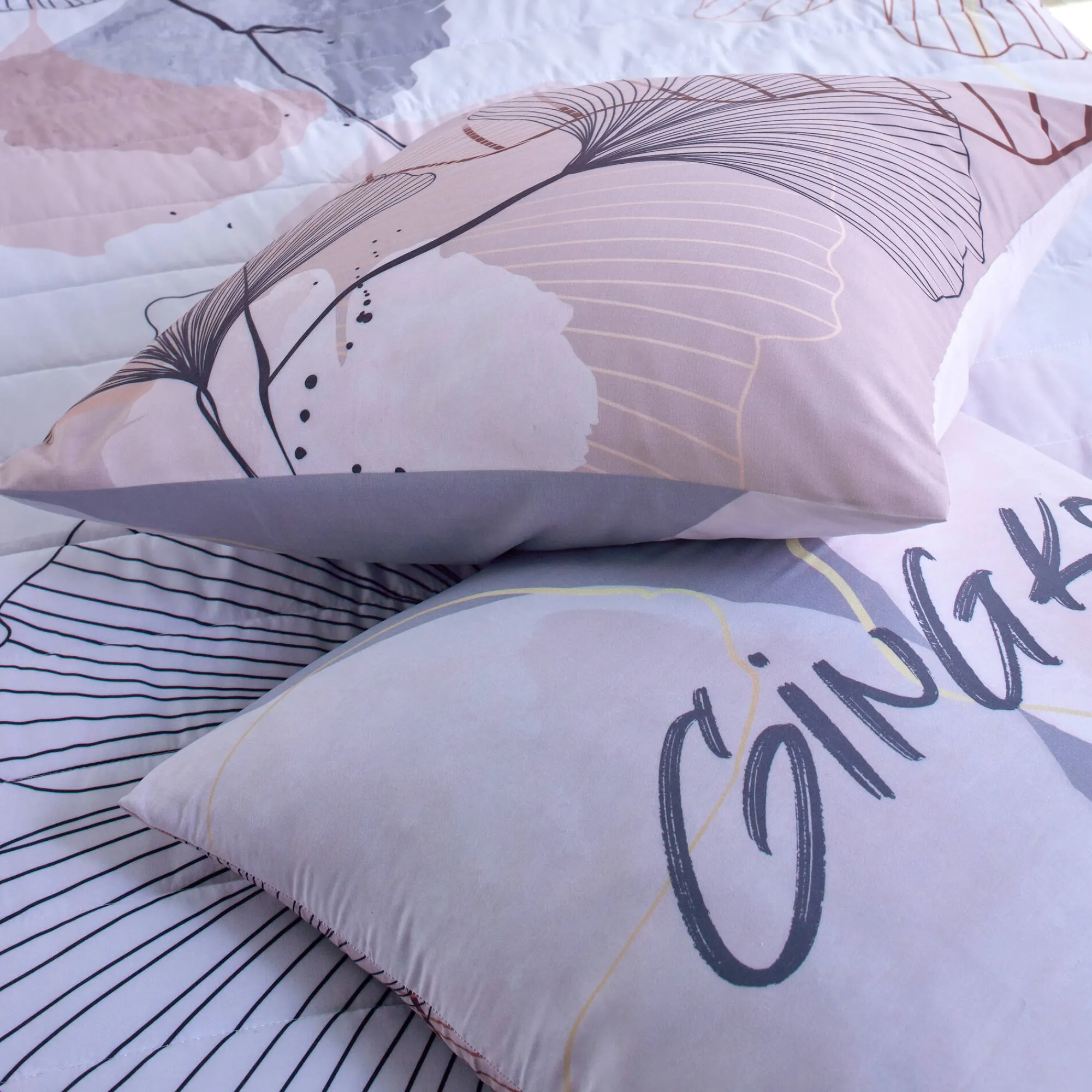 Deken En Bedsprei|Deken, Boutis En Bedsprei<Blancheporte Gematelasseerde bedsprei met ginkgoprint grijs / roze