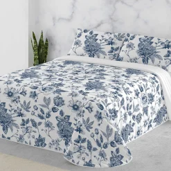 Deken En Bedsprei|Deken, Boutis En Bedsprei<Blancheporte Gematelasseerde besprei met print Mona wit / blauw