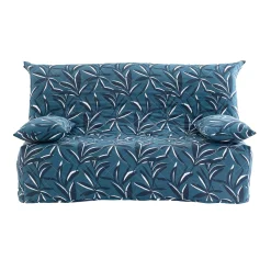 Zitbankhoes<Blancheporte Gematelasseerde BZ-zitbankhoes met bladerenprint blauw