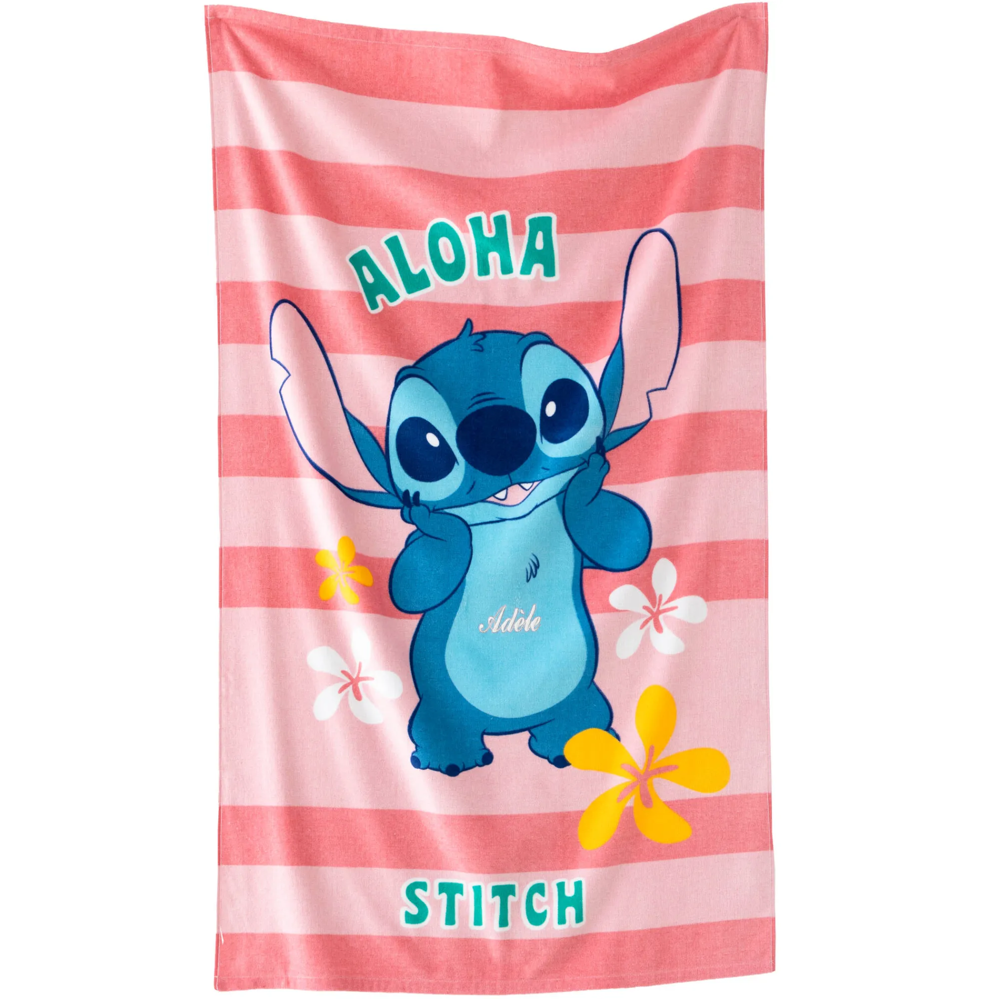 Strandlaken<Lilo et Stitch Gepersonaliseerd kinderbadlaken Stitch®, katoenen velours en badstof - 320g/m² roze