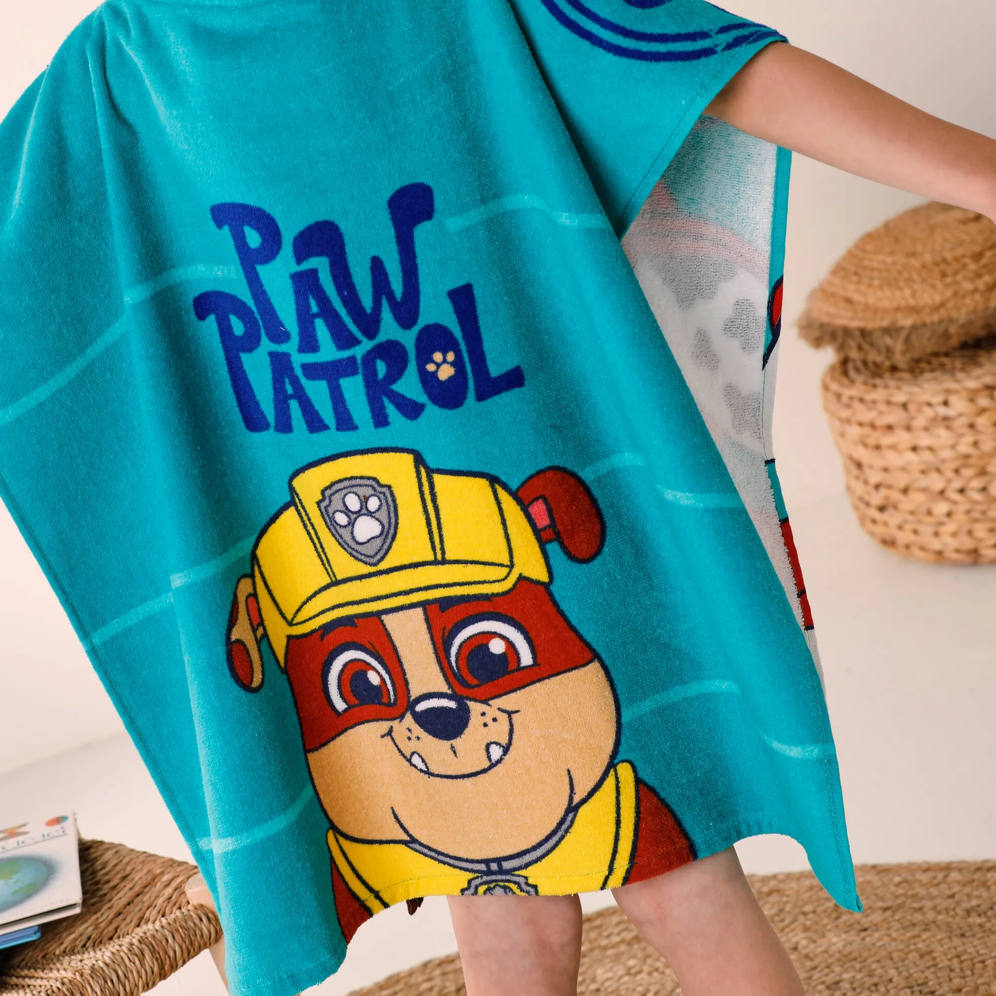 Badjas|Handdoek En Badlaken Kids<Patpatrouille Gepersonaliseerde kinderbadponcho Paw Patrol®, katoenen badstof en velours - 320g/m² smaragd