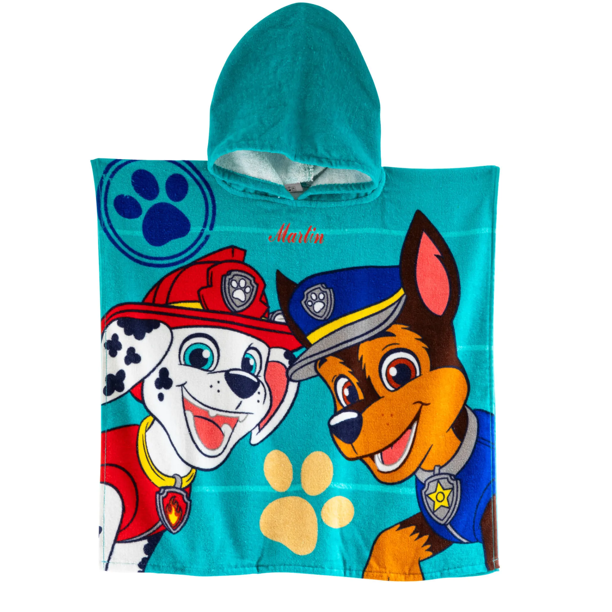 Badjas|Handdoek En Badlaken Kids<Patpatrouille Gepersonaliseerde kinderbadponcho Paw Patrol®, katoenen badstof en velours - 320g/m² smaragd