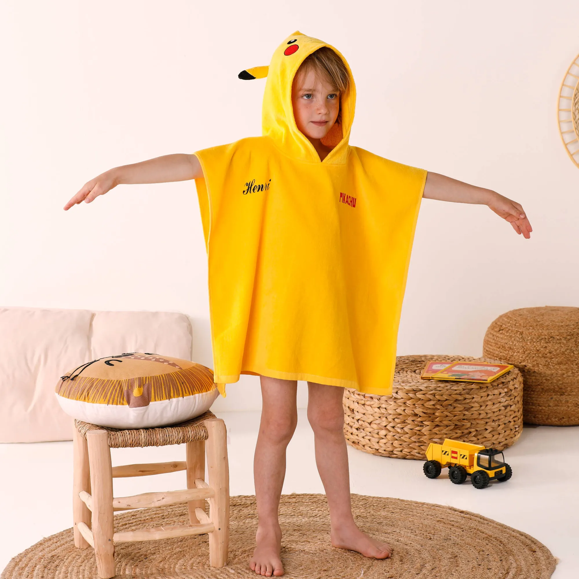 Badjas|Handdoek En Badlaken Kids<Pokemon Gepersonaliseerde kinderbadponcho Pokémon®, katoenen badstof en velours - 280g/m2 geel