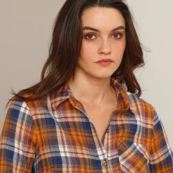 Bloes En Tuniek<Blancheporte Geruit hemd in flanel honing / blauw