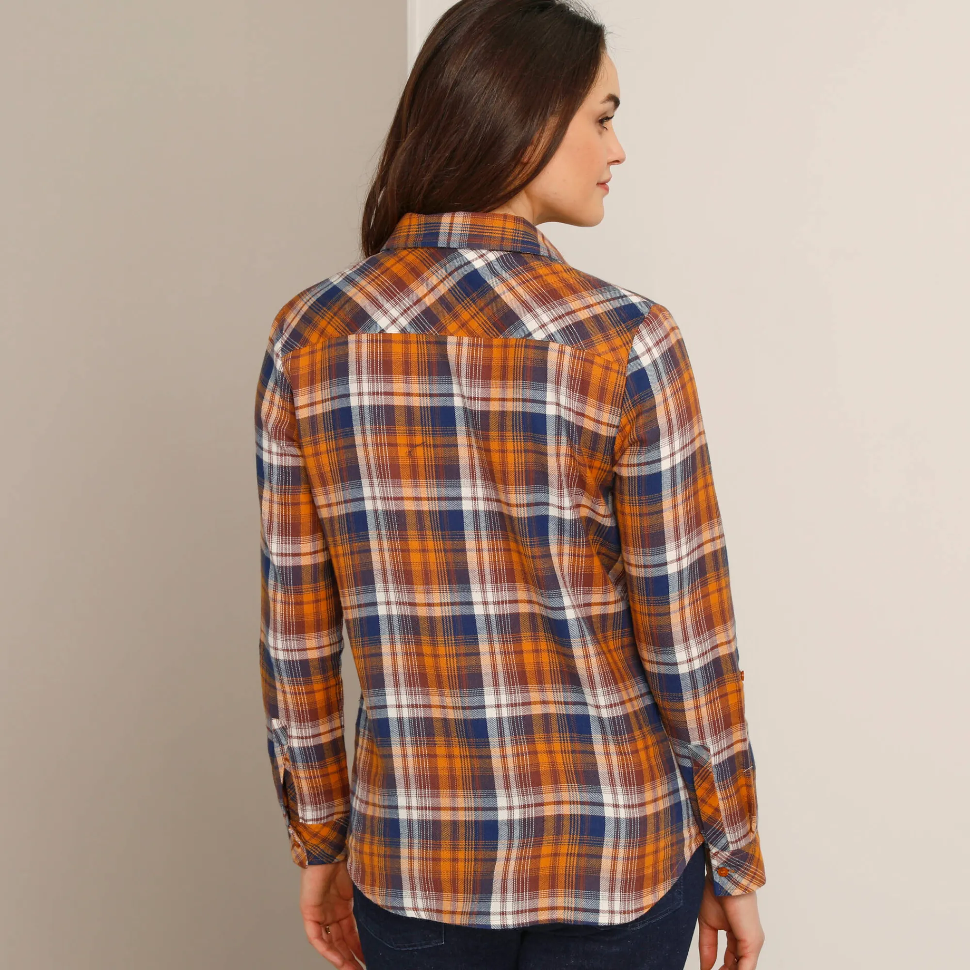 Bloes En Tuniek<Blancheporte Geruit hemd in flanel honing / blauw