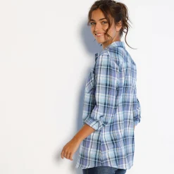 Bloes En Tuniek<Blancheporte Geruit hemd in flanel blauw / paars