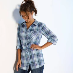 Bloes En Tuniek<Blancheporte Geruit hemd in flanel blauw / paars