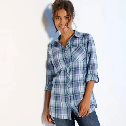 Bloes En Tuniek<Blancheporte Geruit hemd in flanel blauw / paars