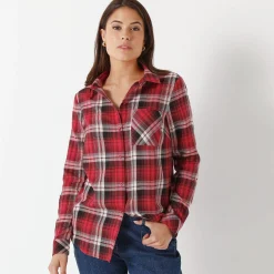 Bloes En Tuniek<Blancheporte Geruit hemd in flanel pruim / roze