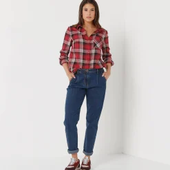 Bloes En Tuniek<Blancheporte Geruit hemd in flanel pruim / roze