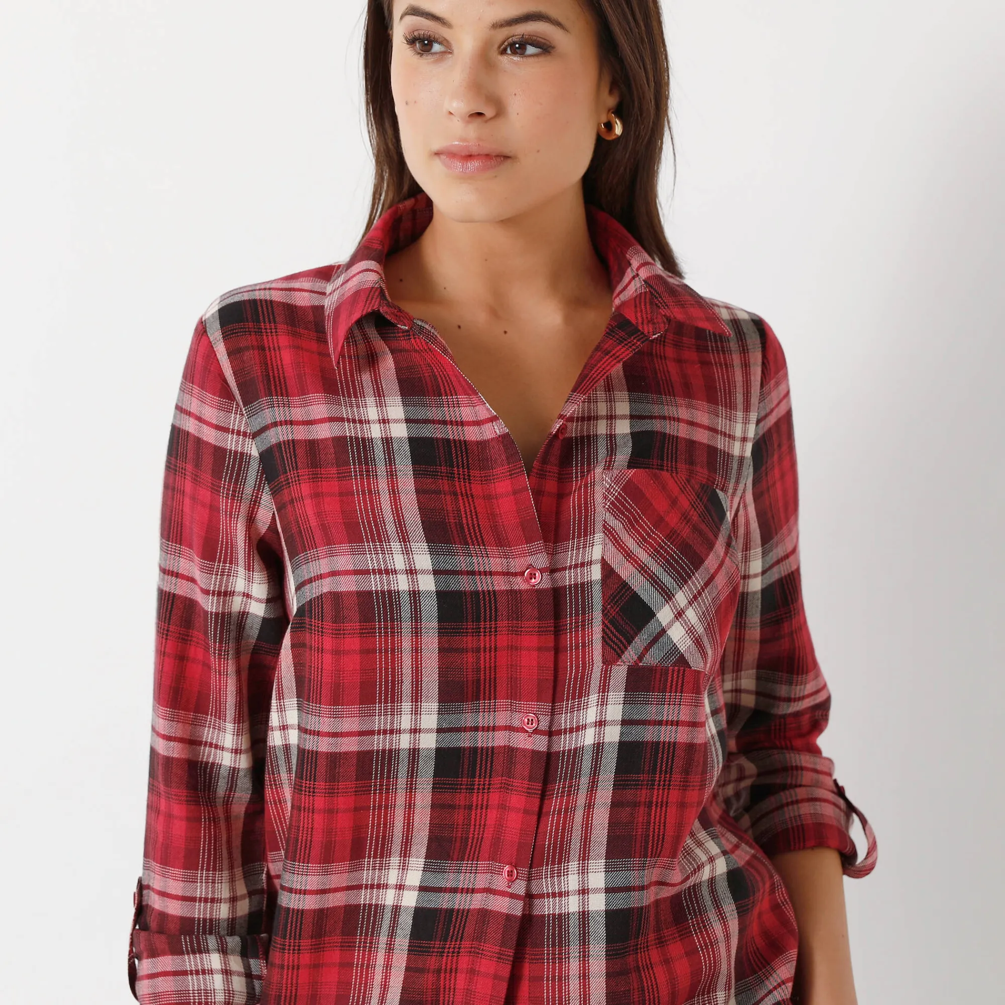 Bloes En Tuniek<Blancheporte Geruit hemd in flanel pruim / roze