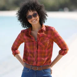 Bloes En Tuniek<Blancheporte Geruit hemd in flanel karamel / tomette