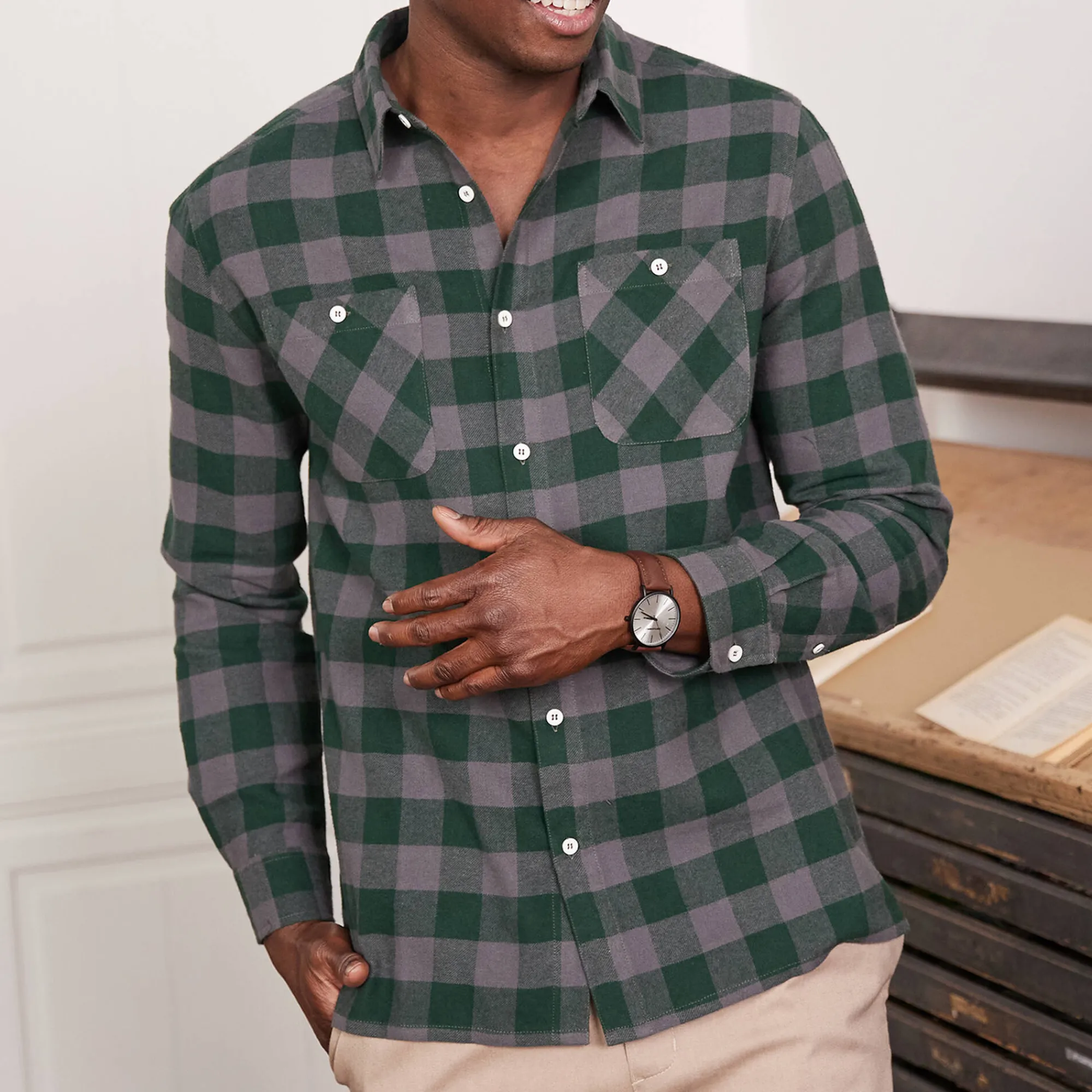 T-Shirt, Hemd En Polo<Blancheporte Geruit hemd in flanel - set van 3 groen + bordeaux + marine