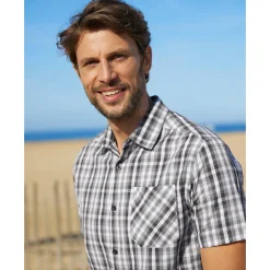 T-Shirt, Hemd En Polo<Blancheporte Geruit hemd in polykatoen met korte mouwen grijs