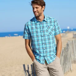 T-Shirt, Hemd En Polo<Blancheporte Geruit hemd in polykatoen met korte mouwen blauw
