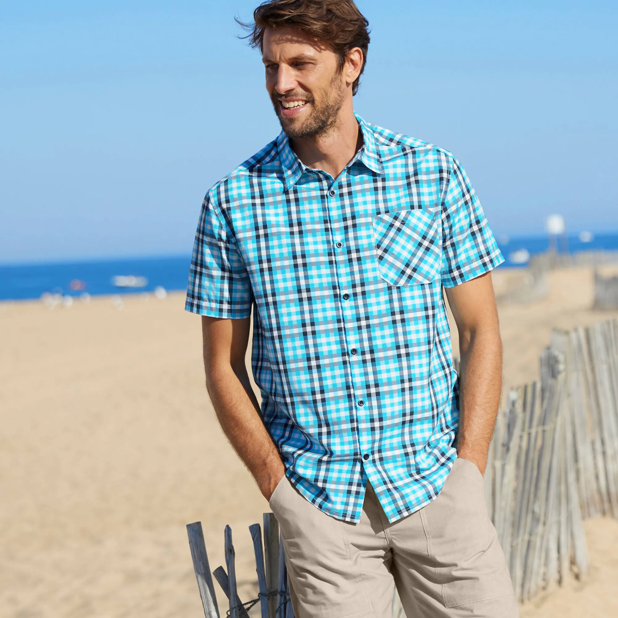 T-Shirt, Hemd En Polo<Blancheporte Geruit hemd in polykatoen met korte mouwen blauw
