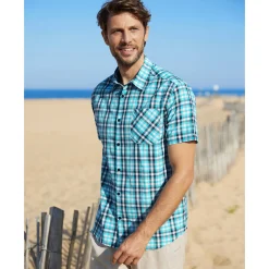 T-Shirt, Hemd En Polo<Blancheporte Geruit hemd in polykatoen met korte mouwen blauw