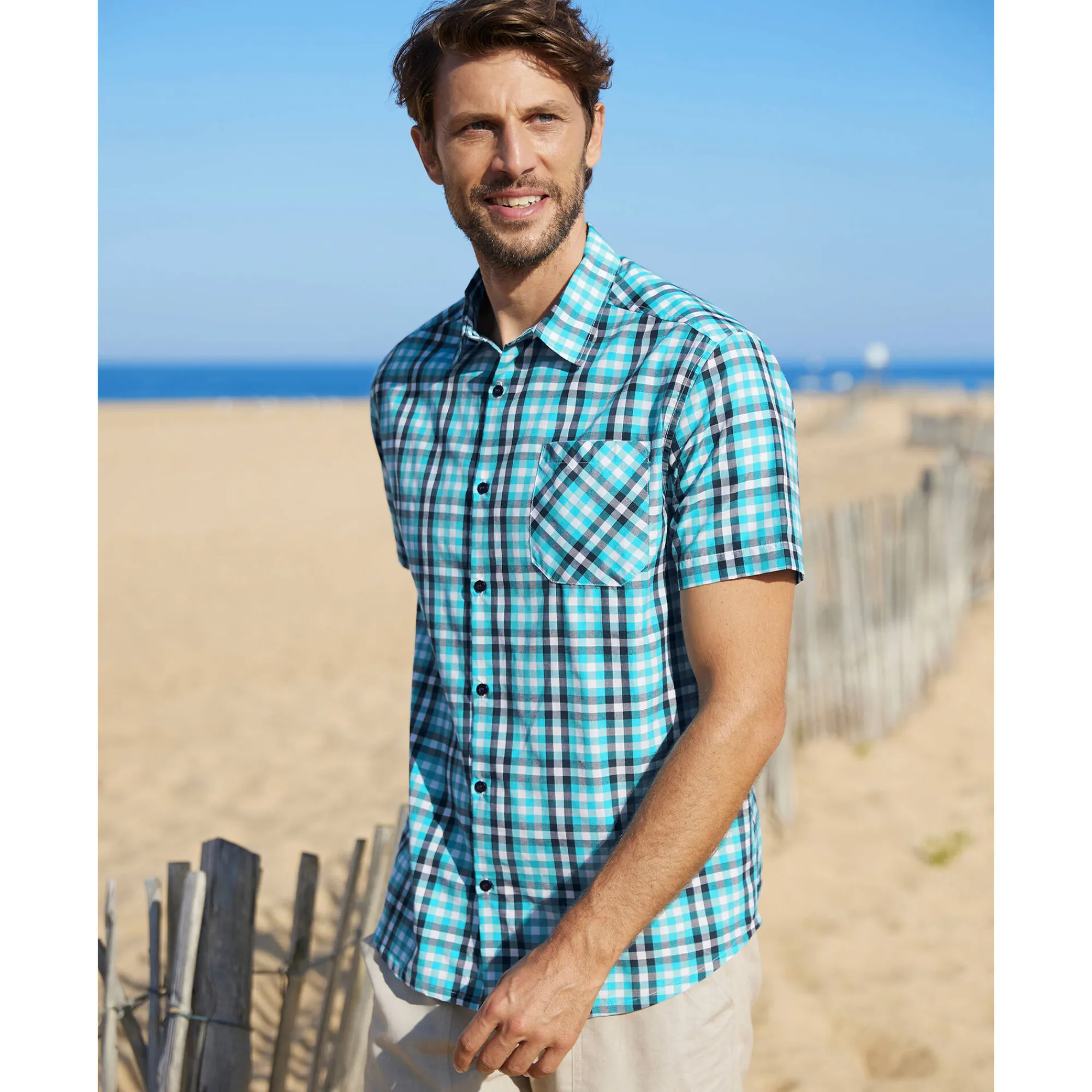 T-Shirt, Hemd En Polo<Blancheporte Geruit hemd in polykatoen met korte mouwen blauw