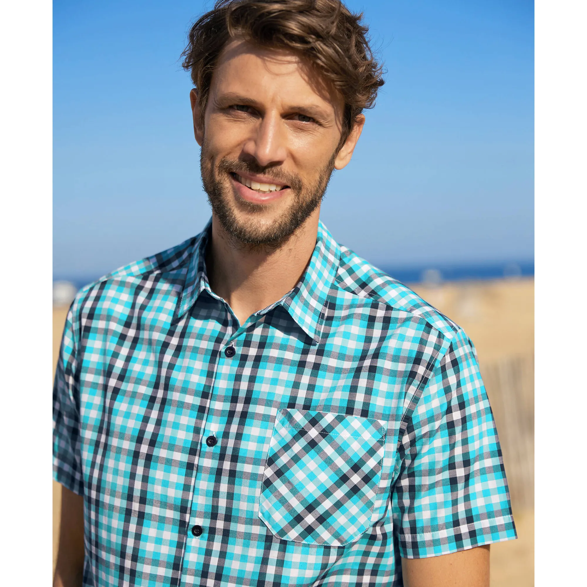 T-Shirt, Hemd En Polo<Blancheporte Geruit hemd in polykatoen met korte mouwen blauw