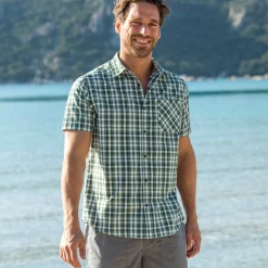 T-Shirt, Hemd En Polo<Blancheporte Geruit hemd in polykatoen met korte mouwen groen