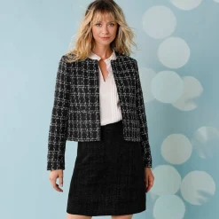 Feestoutfits Dames|Jas En Mantel<Blancheporte Geruit tweedjasje voor kleine lengtes, lange mouwen zwart