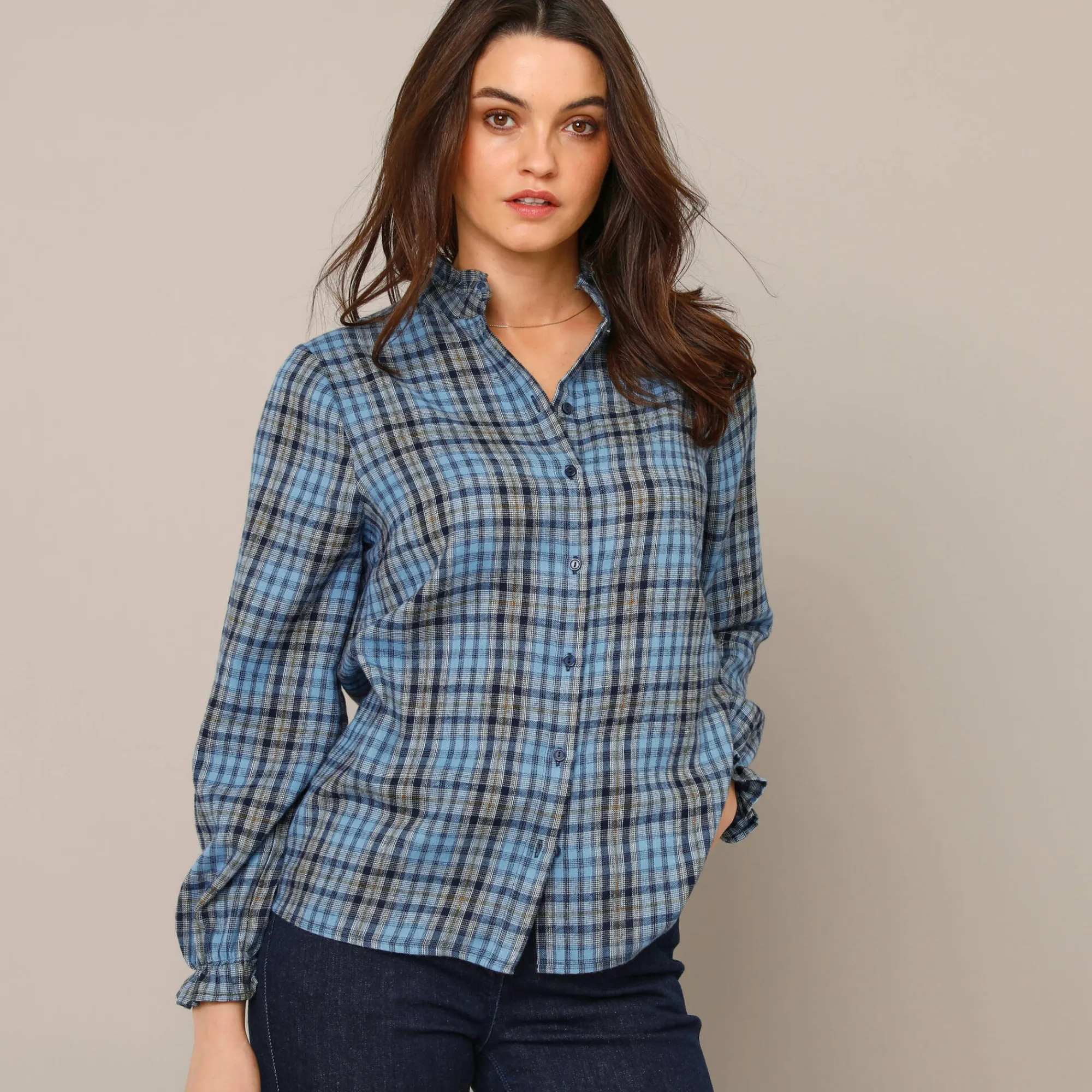 Bloes En Tuniek<Blancheporte Geruite blouse, flanel marine / blauw