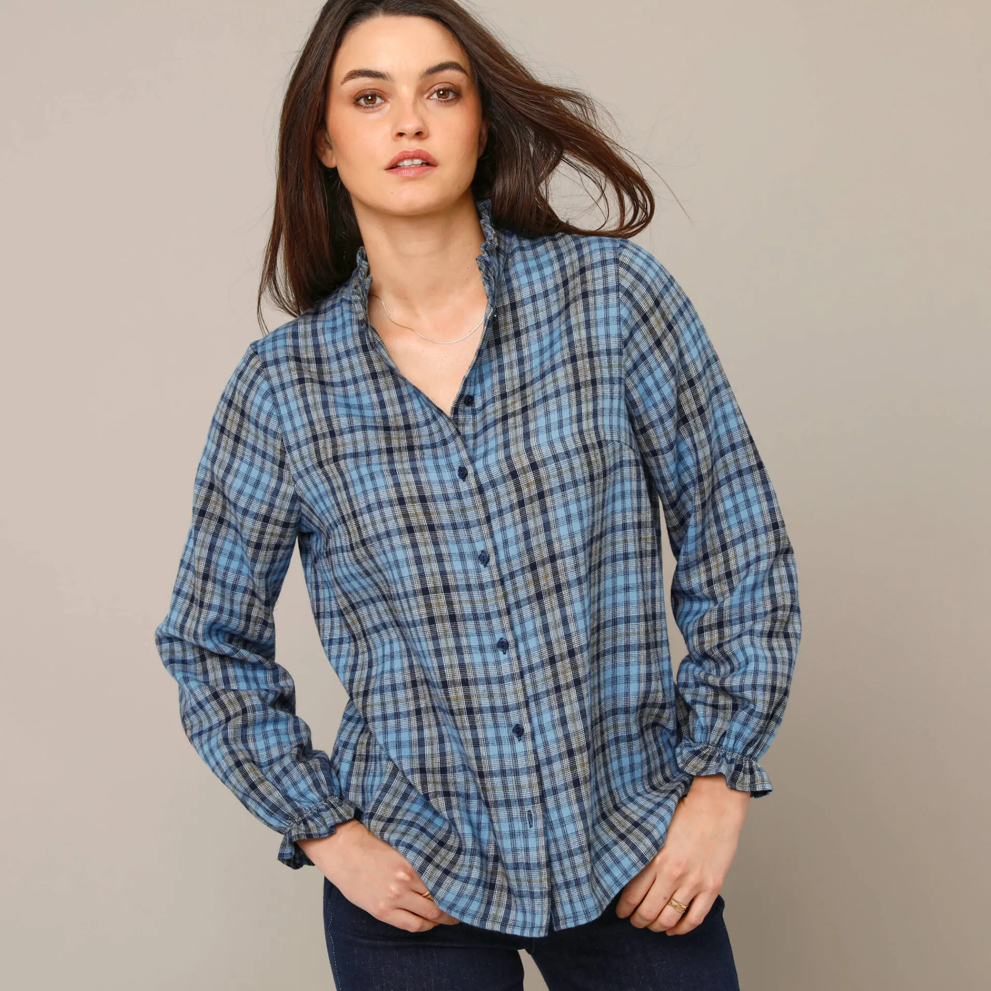 Bloes En Tuniek<Blancheporte Geruite blouse, flanel marine / blauw