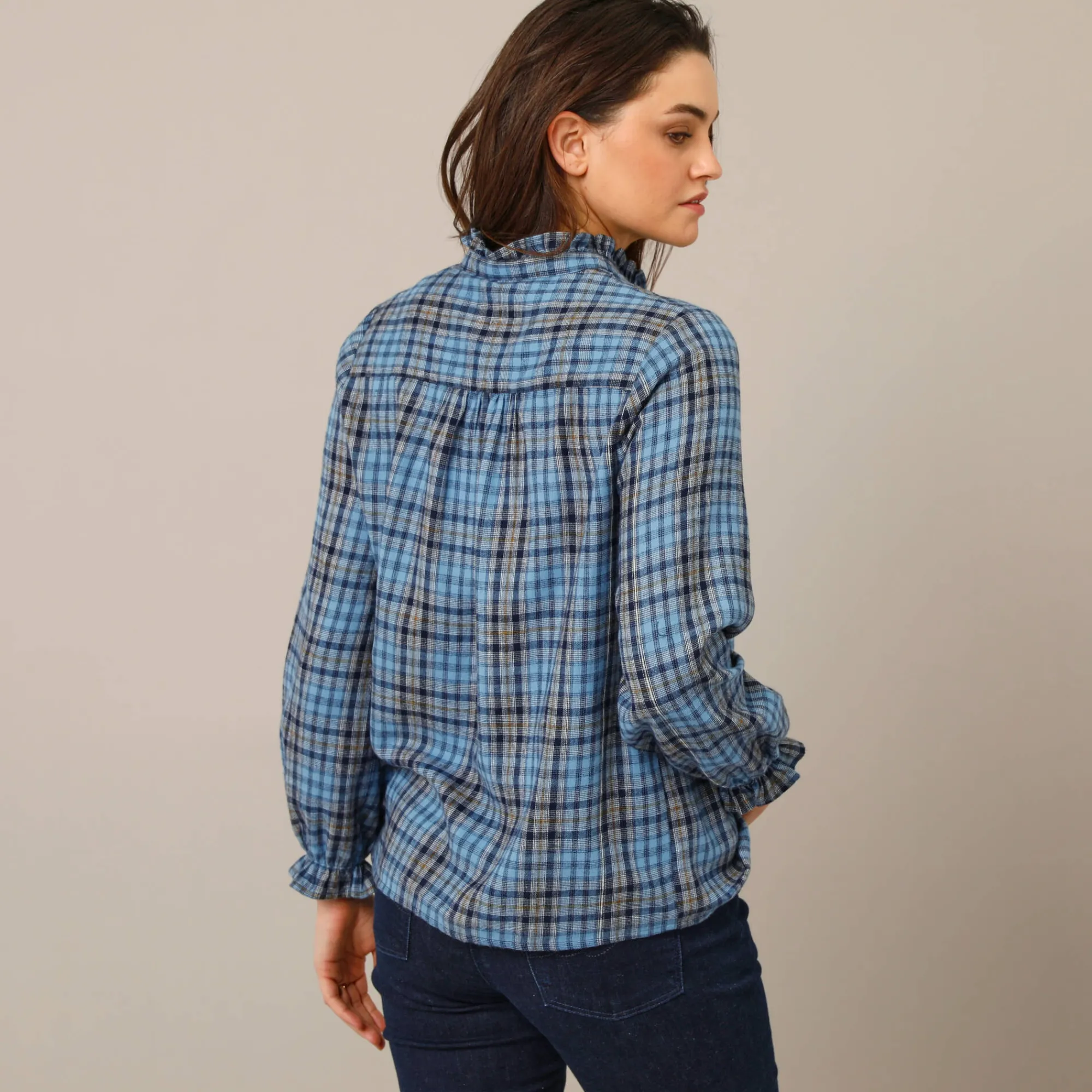 Bloes En Tuniek<Blancheporte Geruite blouse, flanel marine / blauw