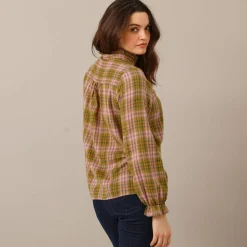 Bloes En Tuniek<Blancheporte Geruite blouse, flanel kaki / roze