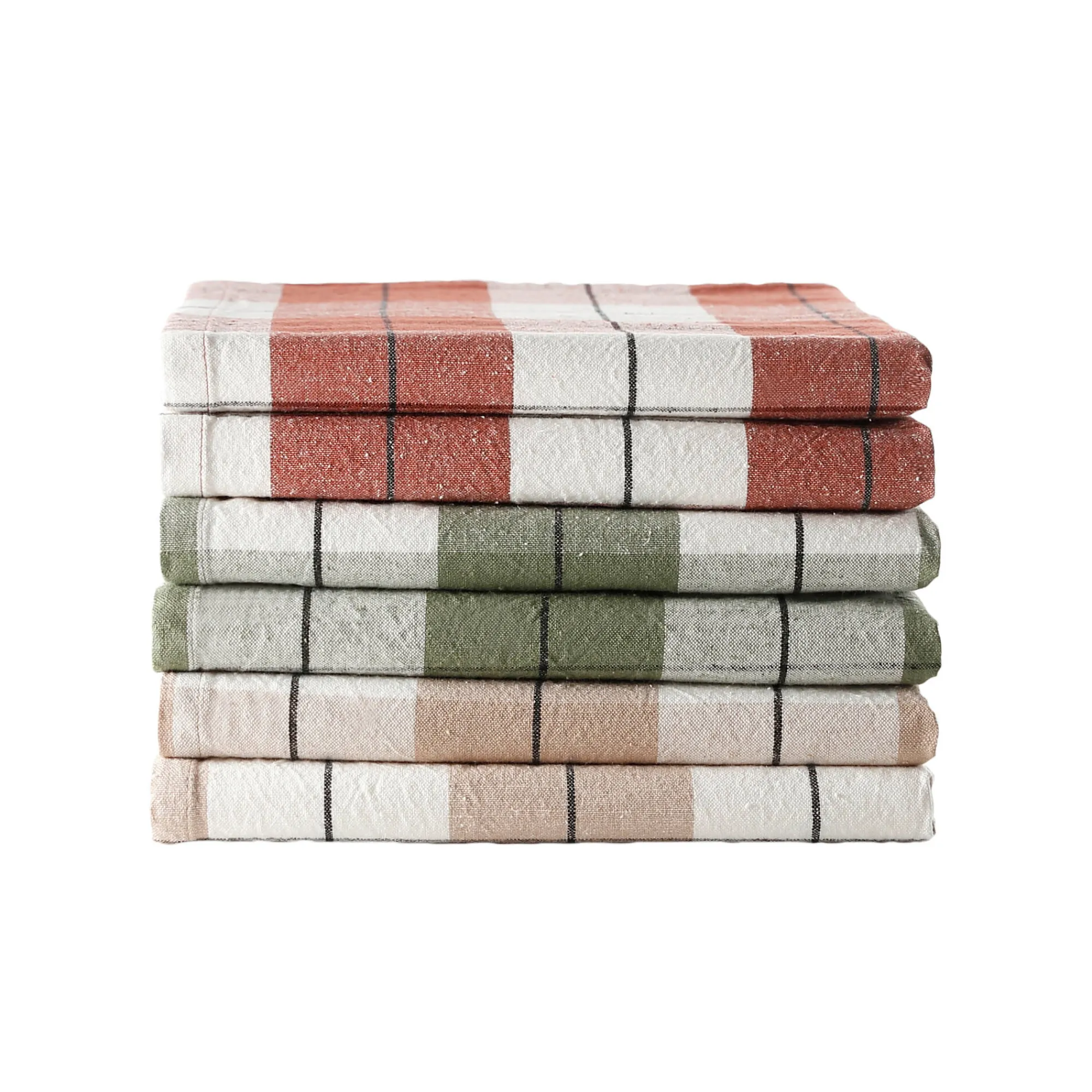 Droogdoek En Handdoek<Blancheporte Geruite droogdoeken in katoen/linnen - sets terracotta + groen + beige