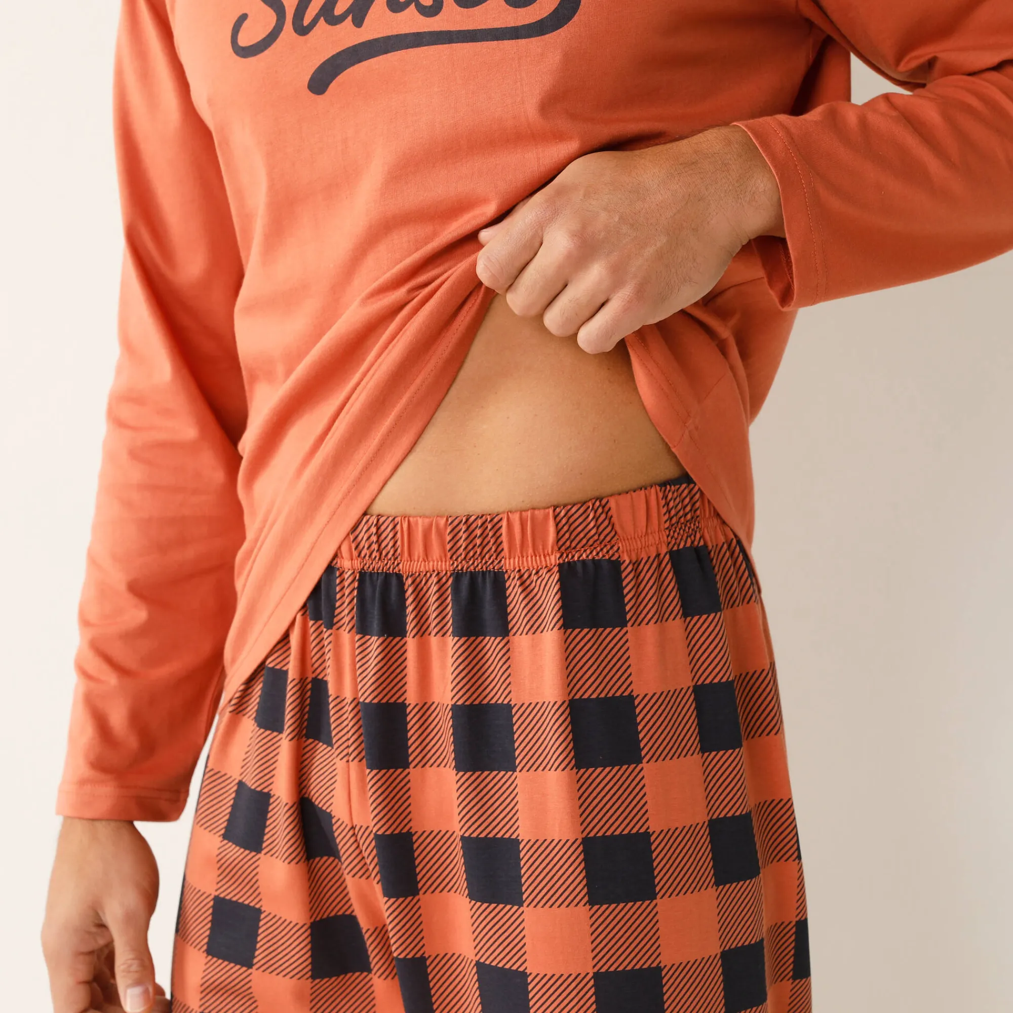Pyjama En Kamerjas<Blancheporte Geruite pyjama in katoen met lange mouwen abrikoos