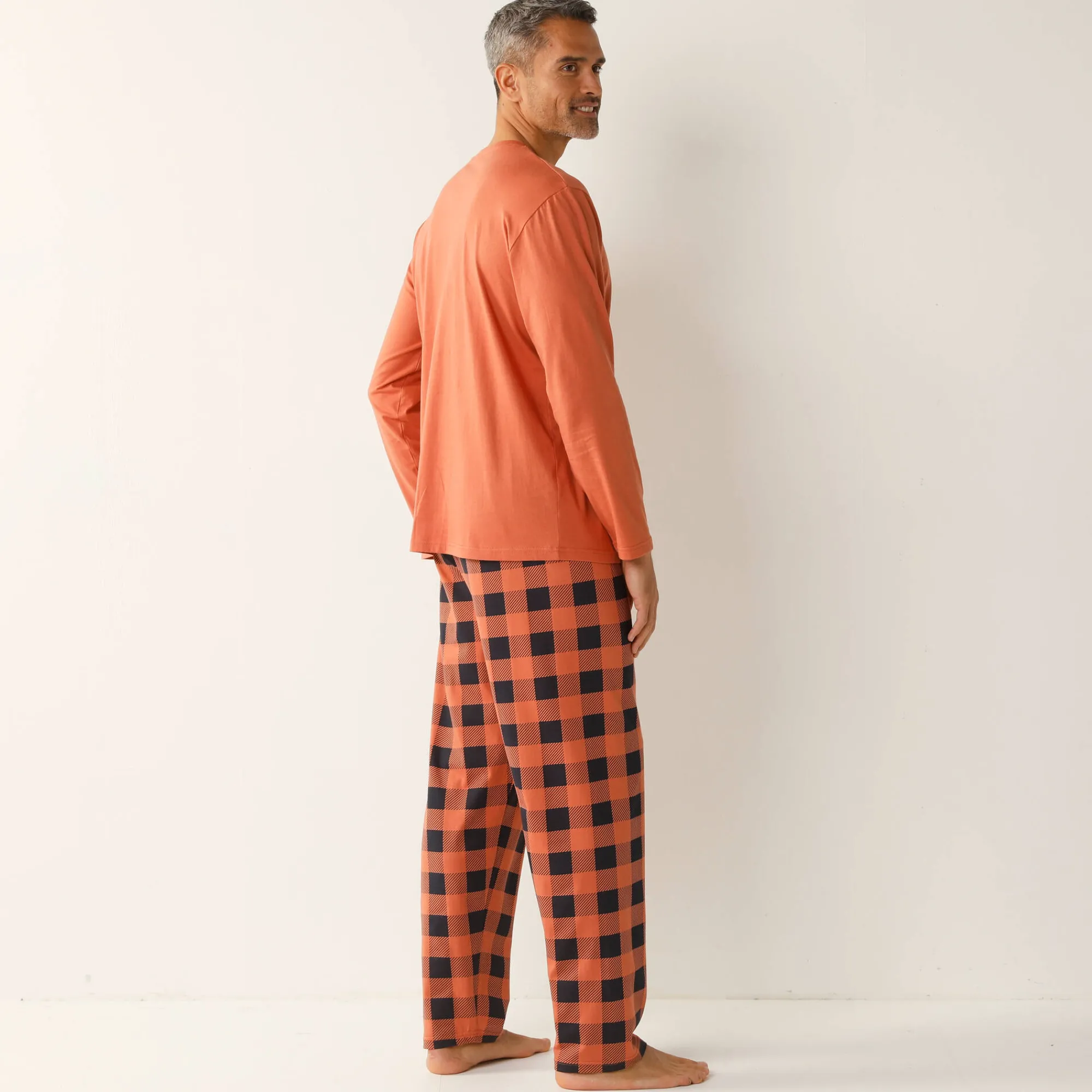 Pyjama En Kamerjas<Blancheporte Geruite pyjama in katoen met lange mouwen abrikoos