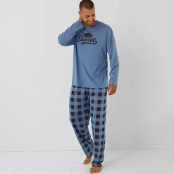 Pyjama En Kamerjas<Blancheporte Geruite pyjama in katoen met lange mouwen grijsblauw