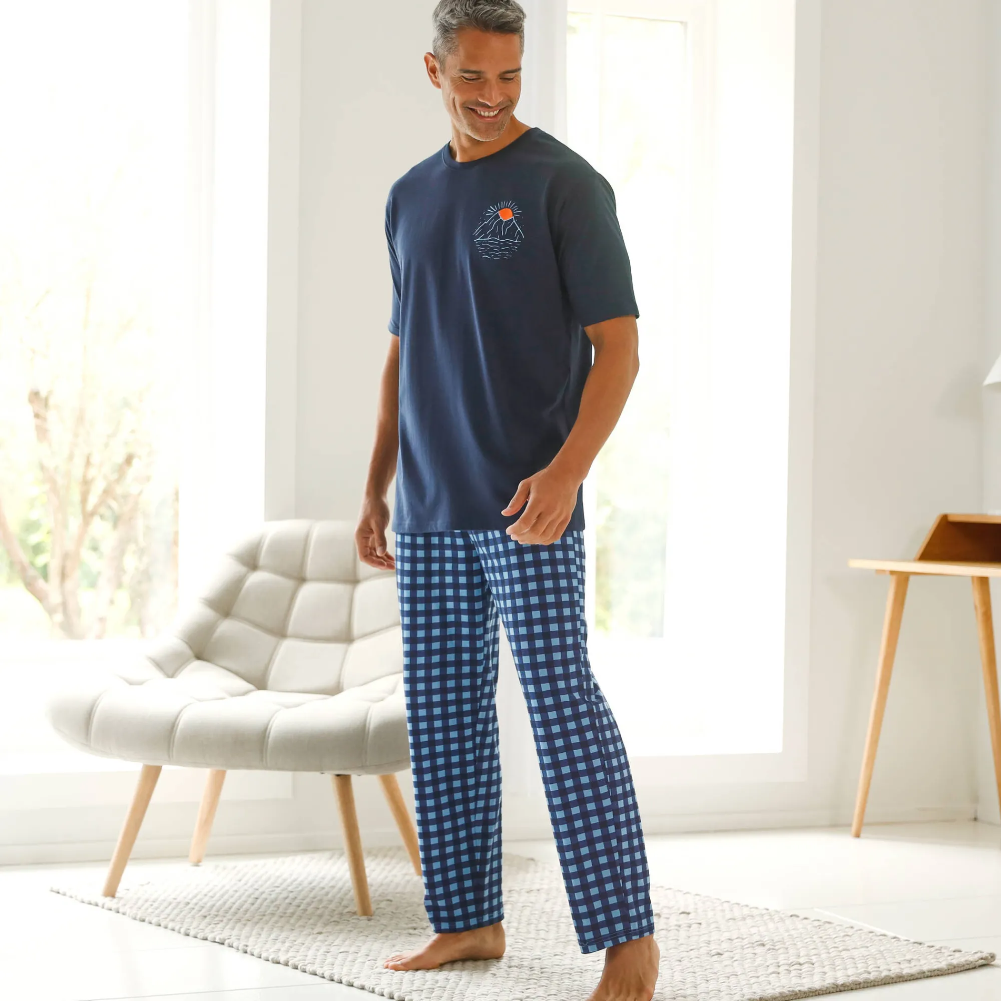 Pyjama En Kamerjas<Blancheporte Geruite pyjamabroek, katoen blauw / marine