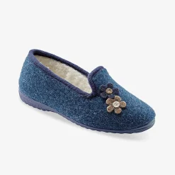 Sloffen|Sloffen<Blancheporte Gesloten pantoffels met bloemetjes indigo