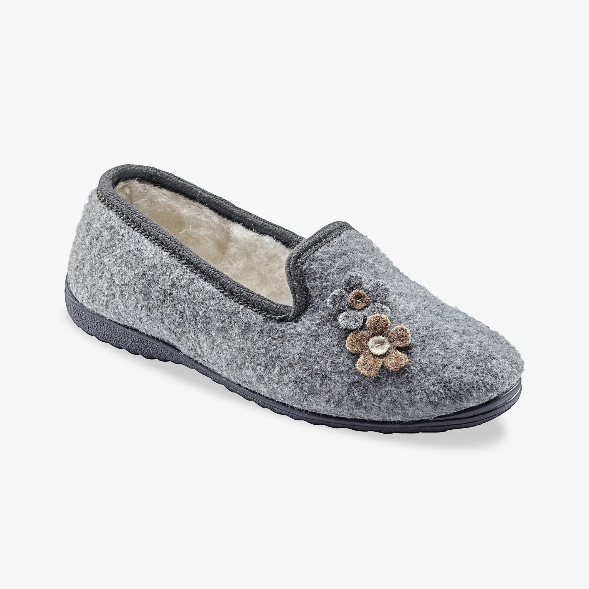 Sloffen|Sloffen<Blancheporte Gesloten pantoffels met bloemetjes chiné grijs